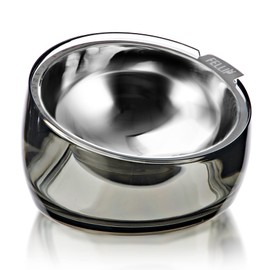 Felli Pet Oblik Spill Proof Dog Food Water Bowl Raised Acrylic Cone, Stainless Steel Tilted Oval Dish Pet Friendly, Slanted Metal Plate Feeder Elevated for Small Medium Size Dog (1.5Cup, Smoky)