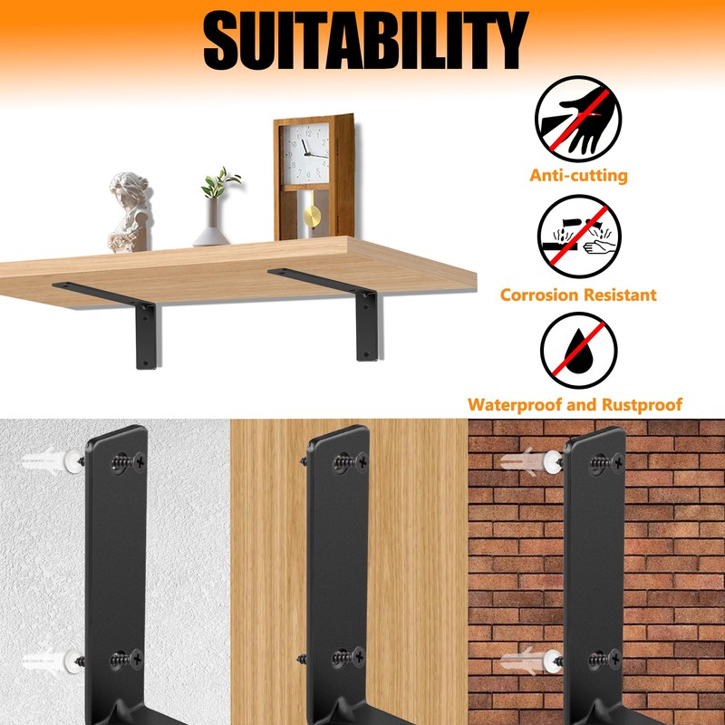 Yoozell Floating L Shelf Brackets, Black Shelf Brackets Heavy Duty