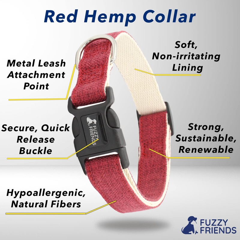 Fuzzy Friends Red Hemp Dog Collar - Hypoallergenic Dog Collar