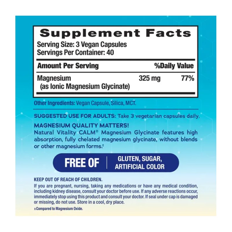 Magnesio Calm Natural Vitality 120 Cápsulas Sabor Vegano