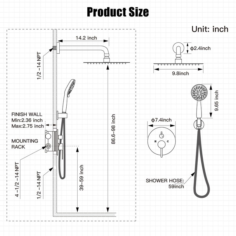 gotonovo Round Shower System 10 Inch High Pressure Rain Showerhead
