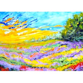 ACEO Artist Trading Card PRINT of  Original Painting Sunset Meadow  2.5" x 3.5"
