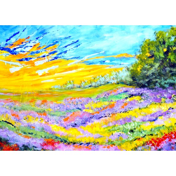 ACEO Artist Trading Card PRINT of Original Painting Sunset Meadow