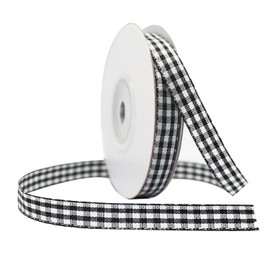ZhXu Shuo 3/8 inch X 11Yard Gingham Ribbon Thin Crafts Ribbon Buffalo Checker Plaid Ribbon for Gift Wrapping,Party Decoration,Picnic,Crafts Hair Accessories (Black)