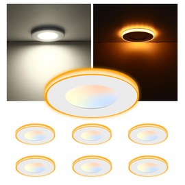 CLOUDY BAY [6 Pack] 3 Inch 5CCT LED Recessed Down Light with Night Light,2700K/3000K/3500K/4000K/5000K Selectable Ultra-Thin Recessed Lighting,Dimmable Canless Wafer Downlight