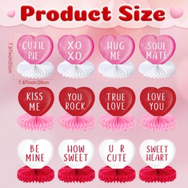 Faccito 12 Pcs Valentine's Day Honeycomb Centerpieces Valentines Decorations 3D Heart Conversation Paper Valentine Table Toppers for Valentine's Day Wedding Anniversary Party Supplies (Pink Red White)