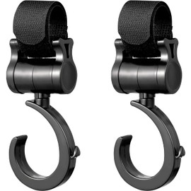 Stroller Hook, Multi-Hook, Stroller, Luggage Hook, 360° Rotation, Velcro Included, Anti-Slip, Easy to Use, Travel Hook, Universal, Multi-functional, Black, Set of 2