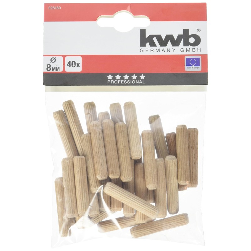 kwb 028180 Wooden Dowels 8 x 40 mm Pack of