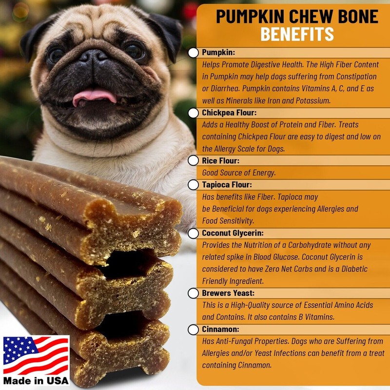 Live Pawsitively Pumpkin Dental Chews For Dogs Made in USA,