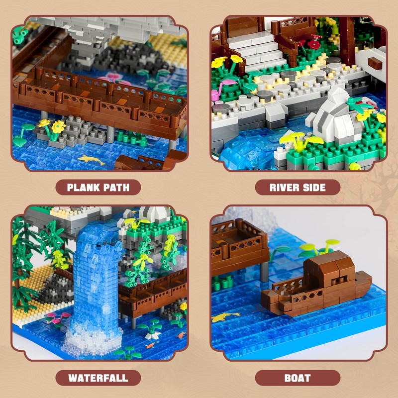 NEWABWN Peach Blossom Pond Micro Mini Building Blocks Set for