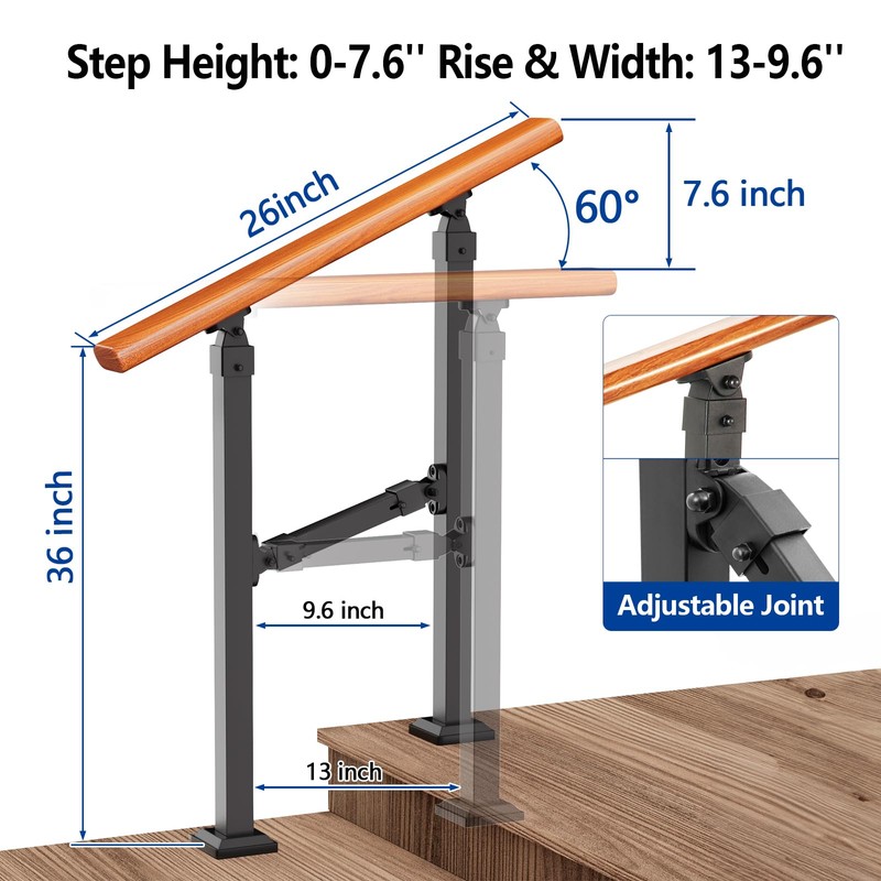 Metal Handrail Wood Grain for Elderly, 2 Step Hand Rails