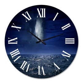 Designart 'Full Moon Over Dark Ocean At Night' Nautical & Coastal wall clock - 36 in. high, 36 In. Wide