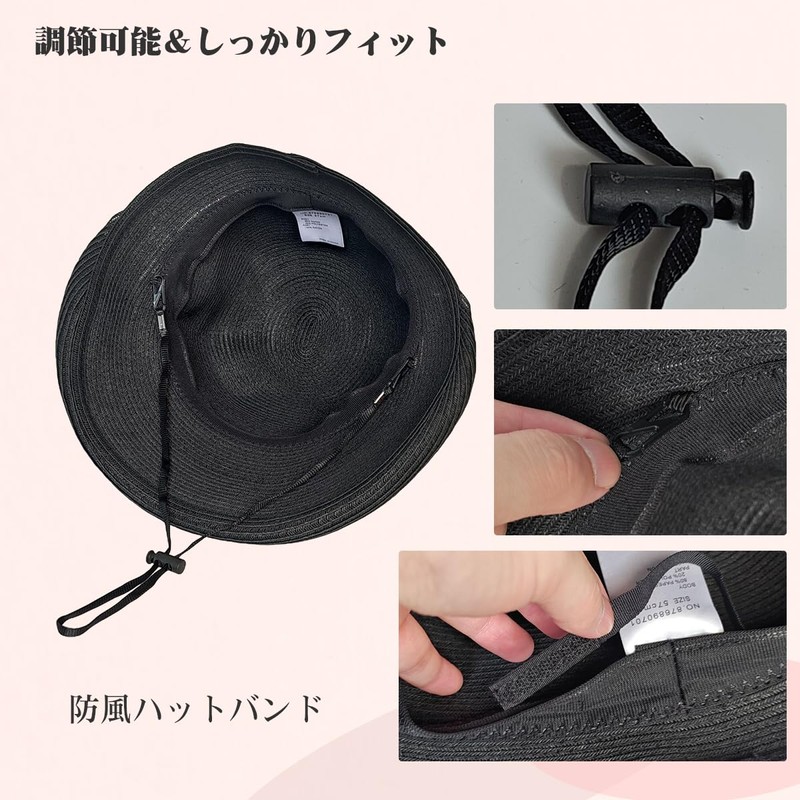 RUNQIU Women's Straw Hat with Chin Strap, Small Face Effect,