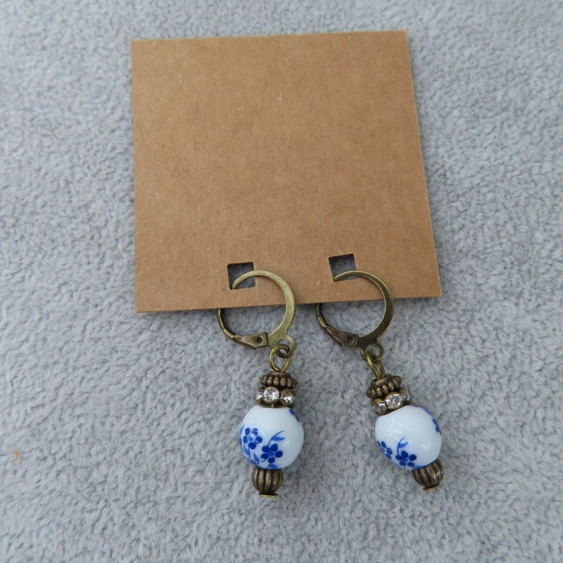 Pemby Studio CHINOISERIE Porcelain Bead Dangle Earrings Antique Bronze Tone