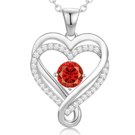 Womens Necklaces Infinity Heart Birthstone Jewelry for Her Girlfriend Wife Mom Daughter Silver Women's Diamond Pendant for Valentines Day Mother’s Day Christmas Birthday Anniversary July Ruby Red