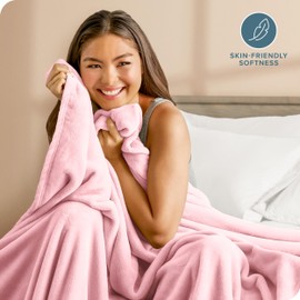 Bare Home Fleece Microplush Blanket - Full/Queen Blanket - Light Pink - Lightweight Blanket for Bed, Sofa, Couch, Movie Night, Camping, and Travel - Ultra Soft Warm Blanket (Full/Queen, Light Pink)