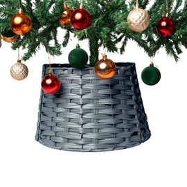 RELSY Grey Christmas Tree Skirt Wicker,Christmas Tree Base Basket,Christmas Tree Skirt Rattan,Wicker Christmas Tree Skirt For Any Tree Size(Small,Cool Grey)