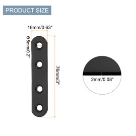 sourcing map 4 Set Flat Repair Plates, 0.63 x 3 Inch Stainless Steel Flat Straight Brace Bracket Mending Joining Plates with Screws for Fixing Wooden Furniture Corner, Black
