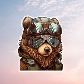 Cool Mountain Grizzly Bear Wearing Goggles Adventure Gift Cool Vinyl Sticker Decal for Car Bumper Truck Van SUV Window Wall Boat Cup Tumblers Laptop or Any Smooth Surface 4x3