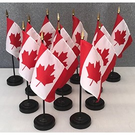 Made in the USA!! Box of 12 Canada 4"x6" Miniature Desk & Table Flags Includes 12 Flag Stands & 12 Canadian Small Mini Stick Flags