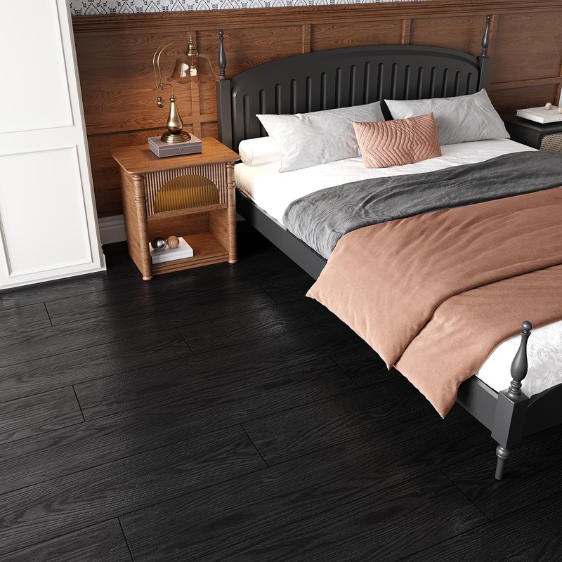 VEELIKE Black Vinyl Plank Flooring Peel and Stick Floor Tile