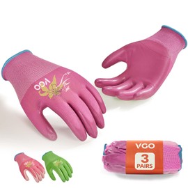VGO 3 Pairs Women’s Gardening Gloves - Non-Slip Nitrile Coated, Machine Washable & Breathable for Outdoor,DIY, Ranch,Camping | Flexible Fit, Value Bundle with Color Choices (3Pairs/S/Bundle/NT2110-P)