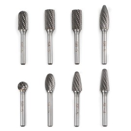 VALYRIANTOOL 8PCS Carbide Burr Set 1/4" Shank, Double Cut Tungsten Carbide Rotary Tool Attachment Kit Rasp Accessories for Die Grinder Metal Wood Carving, Engraving, Polishing, Deburring