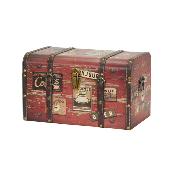 Household Essentials 9245-1 Medium Decorative Home Storage Trunk - Luggage Style - Coffee Shop Design , Orange