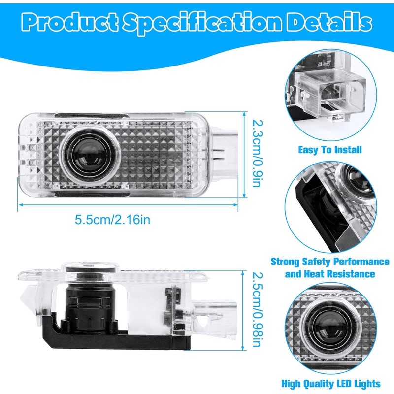 Set of 4 Car Door LED Light Projectors for A8/A7/A6/A5/A4/A3/A1/R8/Q8/Q7/Q5/Q4/Q3/TT//Q2Door