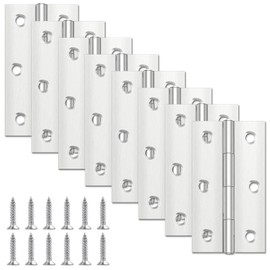 Yeepeo Pack of 8 Folding Hinges, 68 mm x 38 mm, Stainless Steel Hinge Piano Hinge Hinges, Small Hinge Tape, Door Hinge for Doors, Windows, Cabinets with 48 Screws