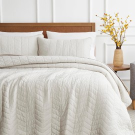 palassio Beige 100% Cotton Quilt King Size Bedding Sets with Pillow Shams,White Lightweight Soft Bedspread Coverlet, Tan Cream Quilted Comforter Bed Cover for All Season, 3 Pieces, 106x96 inches