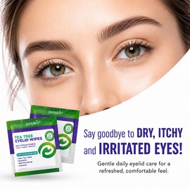 Pureskin Eyelid Wipes with Tea Tree Oil - 80 Eye Lid Cleaning Scrubs for Blepharitis, Demodex, MGD, Stye, Dry & Tired Eyes - Refreshing Cleansing Wipes with Aloe Vera, Hyaluronic Acid & Vitamin E