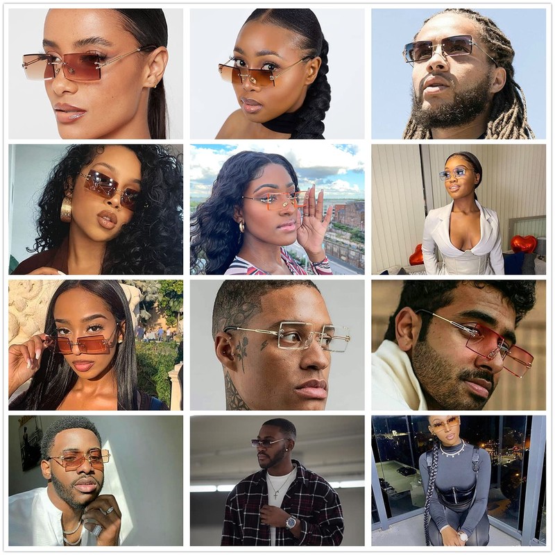 OSAGAMA Fashion Sunglasses Small Rectangular Rimless Glasses for Men and