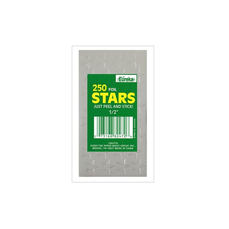 Eureka Back to School Classroom Supplies, Presto-Stick Silver Star Stickers,