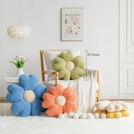 Sioloc Flower Throw Pillow, Flower Shaped Pillow, Flower Floor Cushion, Seat Cushion, Cute Flower Pillow, Aesthetic Pillow as Room Decor, Decorative Pillows for Bed Sofa Couch(Grassgreen,15.7Inch)