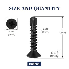 #8 x 1 Sheet Metal Screws 100Pcs 410 Stainless Steel Flat Head Fast Self Tapping Screws Black Oxide by SG TZH