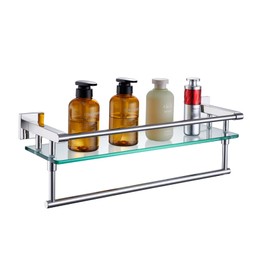 KOKOSIRI Bathroom Shelves with Towel Holder Rustproof 20'' Bathroom Tempered Glass Shelf with Rails Wall Mounted Stainless Steel, Polished Chrome Finish, B1103CH-L20