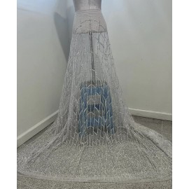 wowfabric4less123 Silver White Rhinestones Sprinkle Glitter lace fabric 50" width Sold By The Yard