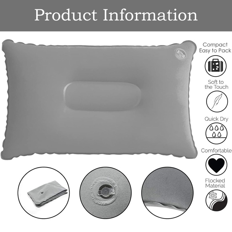 ZEACCT Pack of 2 Inflatable Pillows, Grey Inflatable Pillow, Height