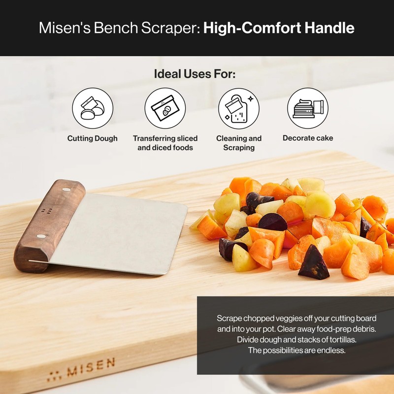 Misen Stainless Steel Bench Scraper - Versatile Food Scraper with