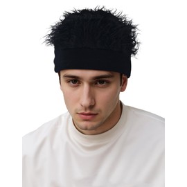 SEAUR Novelty Hair Peaked Cap Visor Hat with Spiked Wigs Men Short Hair Wig Headband Outdoor Wig Hat, black