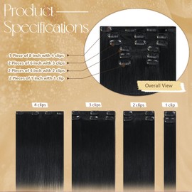 Black Clip in Hair Extensions Real Human Hair 18 Inches 7pcs Jet Black Human Hair Extensions 85g #1 Silky Straight 100% Human Hair Clip in Extensions