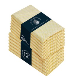 HEIRLOOM COMFORT Lemon Yellow Honeycomb Weave Cloth Napkins Set of 12, 40x40 cm, 100% Cotton, Durable, Reusable & Washable, Absorbent Table Napkins for Everyday Dining, Events, Holiday