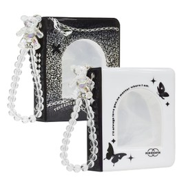 2 x 3 Inch Kpop Photo Card Holder Books Mini Photo Card Album Kpop Photo Card Holder 40 Compartments Black and White Butterfly (Black)