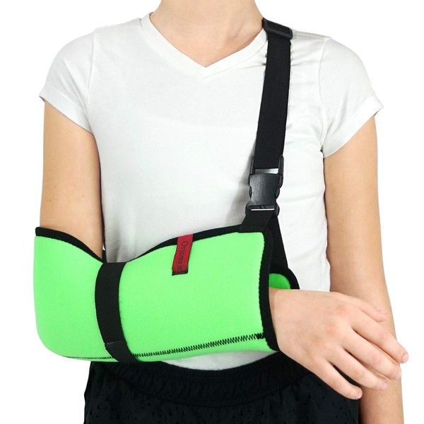 ORTONYX Kids Arm Support Sling Shoulder Immobilizer Brace – Breathable and Lightweight – Fully Adjustable / ACJB2410-GN