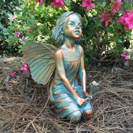 Suffolk Fairies Homestyles Rebecca Fairy #96012 Large 13" h Sitting Garden Statue Bronze Patina