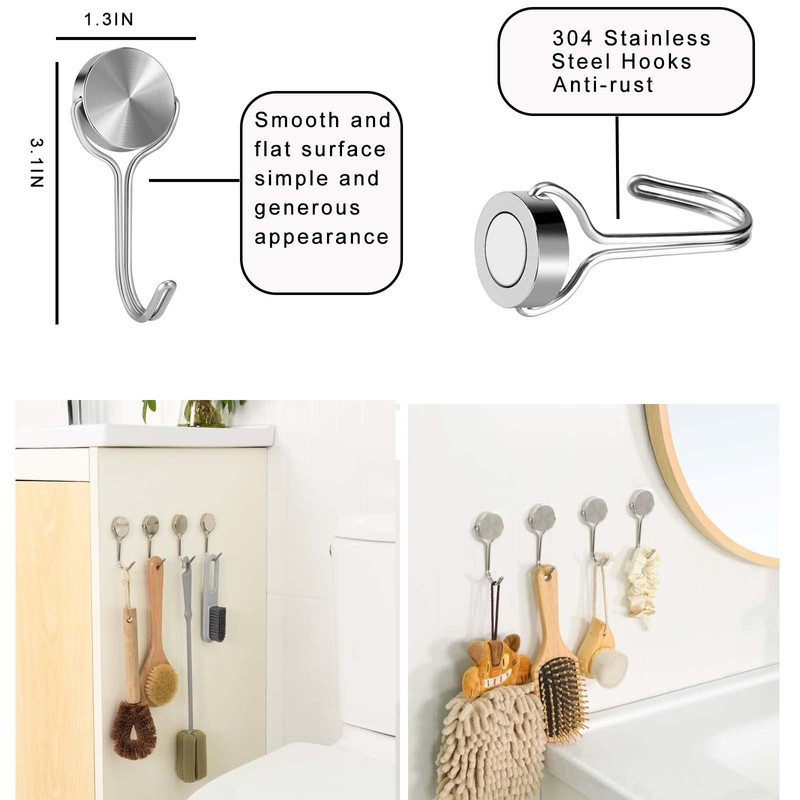 Buelkmag Magnetic Hooks, Heavy Duty 304 Stainless Steel Magnetic Hooks