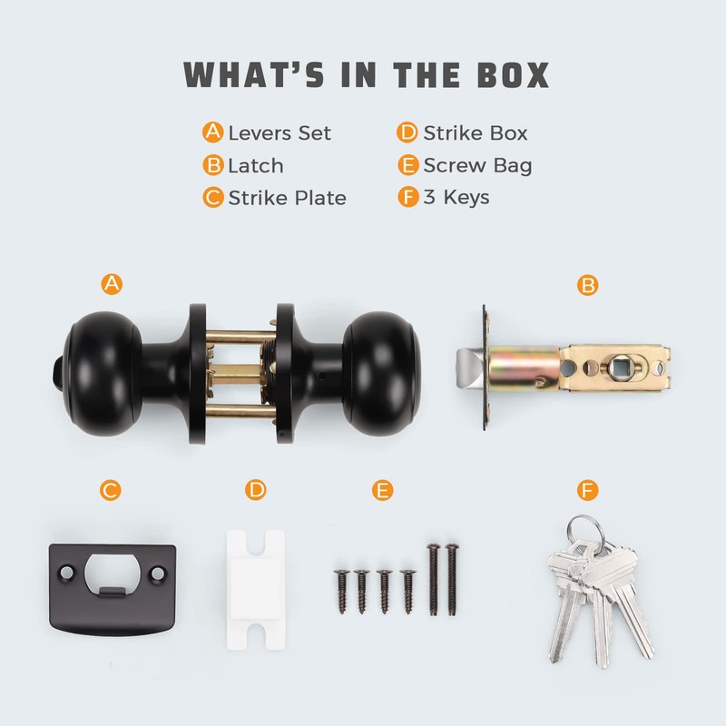 6 Pack Keyed Entry Door Lock(Keyed Alike), Round Style Knob,