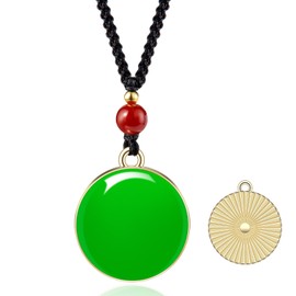 BUFOR Necklace for Women, Green Necklace 14K Gold Plated Layered, Pendant Lucky Protection Necklace for Women Jewelry for Adjustable, 0.98'' x 0.98'', Stainless Steel, Crystal