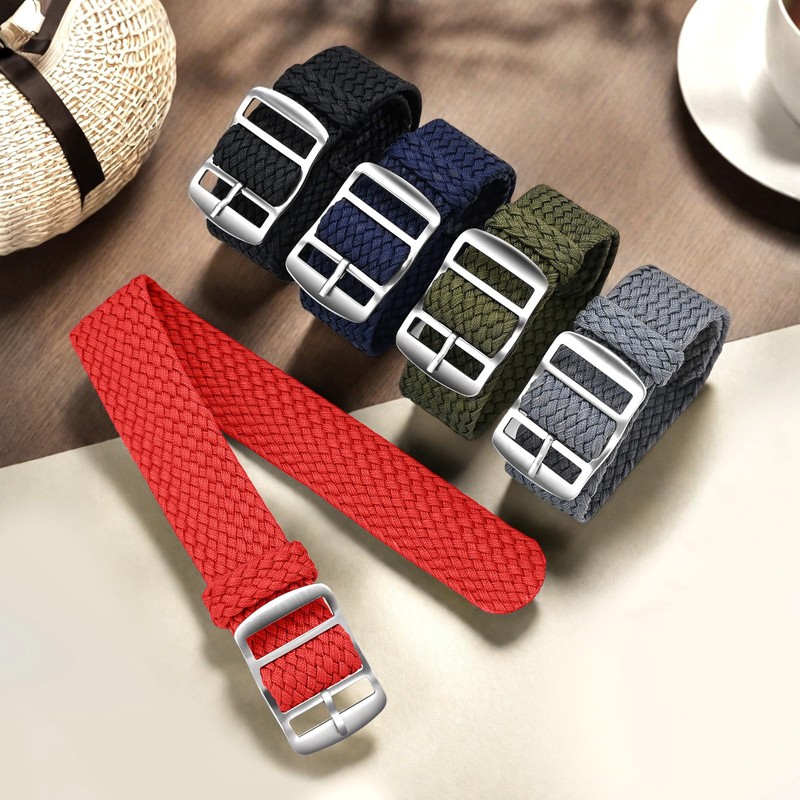 ULLCHRO Unisex Perlon Nylon Bracelet with Stainless Steel Silver Buckle,
